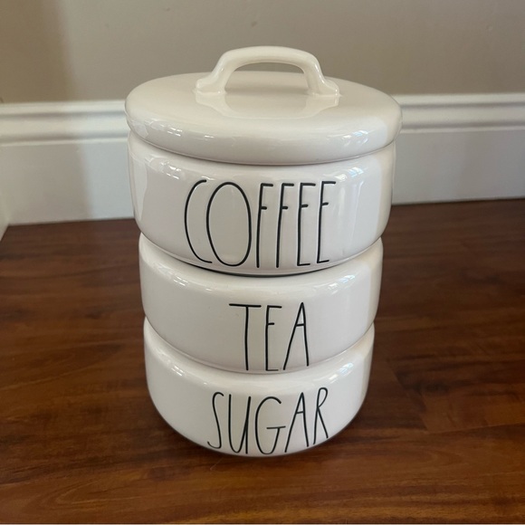 Rae Dunn White Ceramic 3 Piece Kitchen Stacking Canister Set Coffee Tea Sugar - Picture 9 of 11